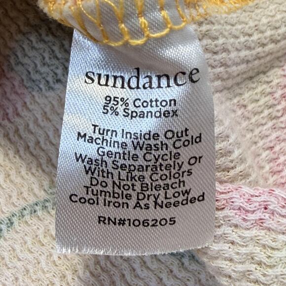 Sundance Shirt Womens Large Yellow Floral Waffle Knit Long Sleeve Top Crewneck - Picture 5 of 9